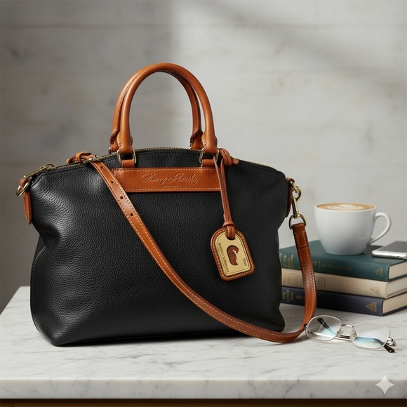 Dooney & Bourke Black Leather Domed Satchel Bag Florentine Vacchetta Dillen II